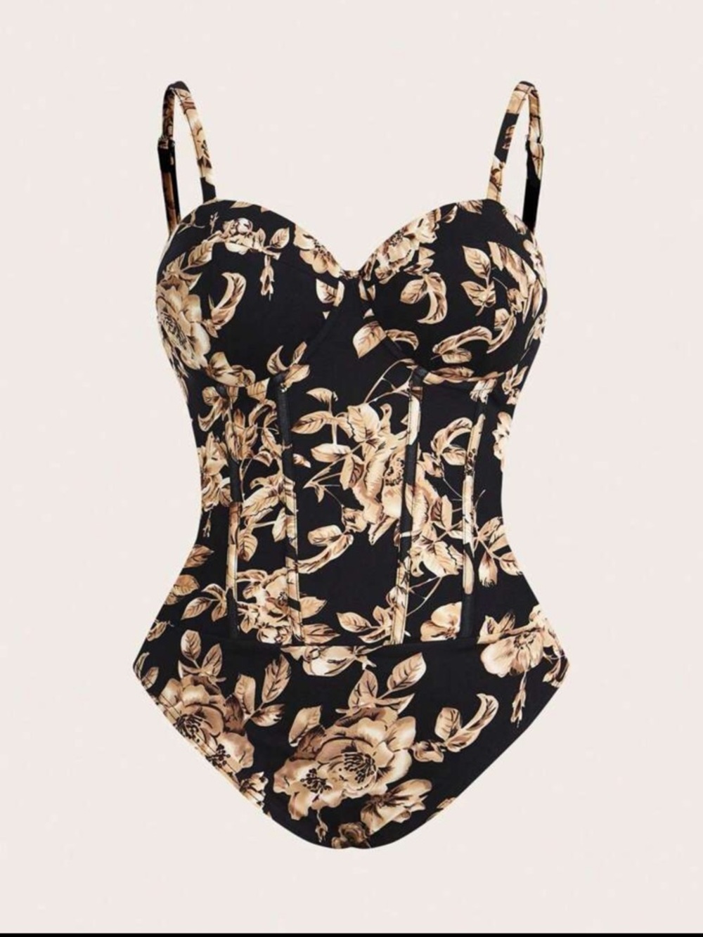 Floral Black and Beige Bodysuit